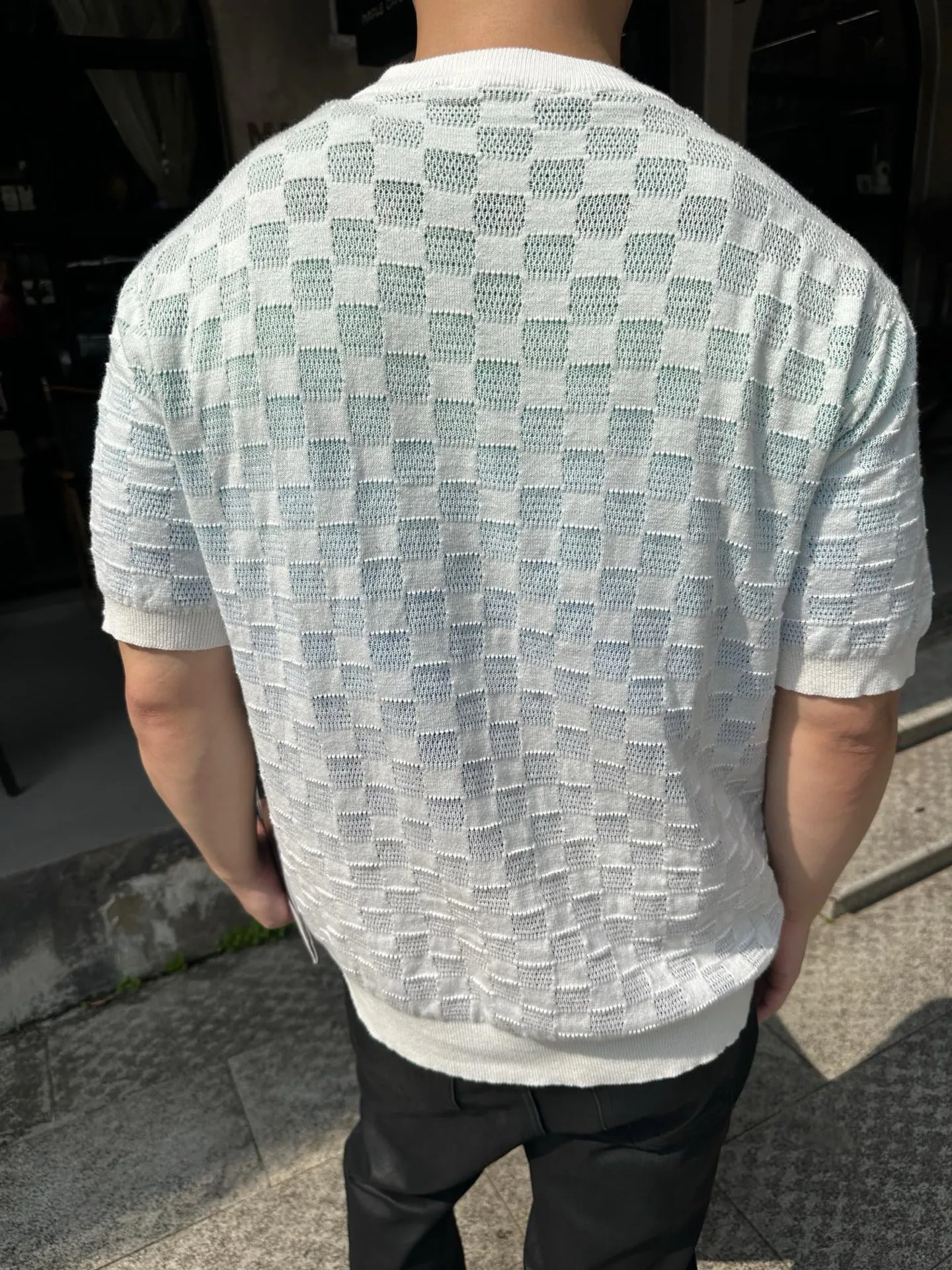 Louis Vuitton/Louis Vuitton 25ss checkerboard gradient knitted short sleeves